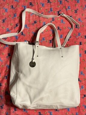 Pulicati Ivory Pebbled Leather Tote with Adjustable Strap